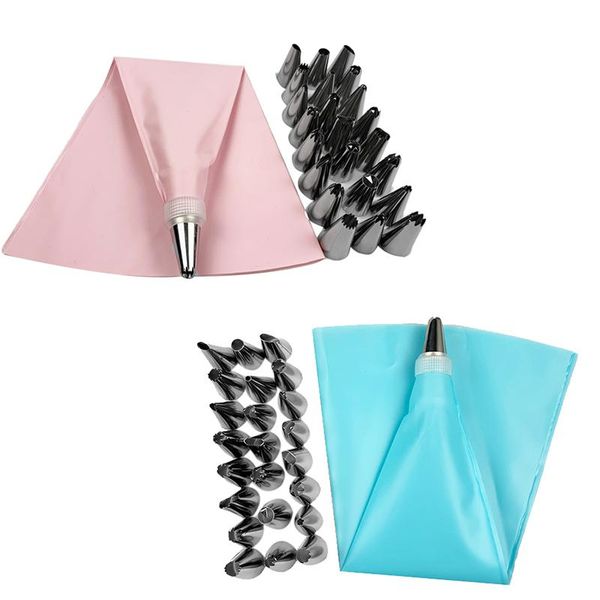 

pcs/set silicone pastry bag tips kitchen diy icing piping cream reusable bags +24 nozzle set cake decorating tools baking &
