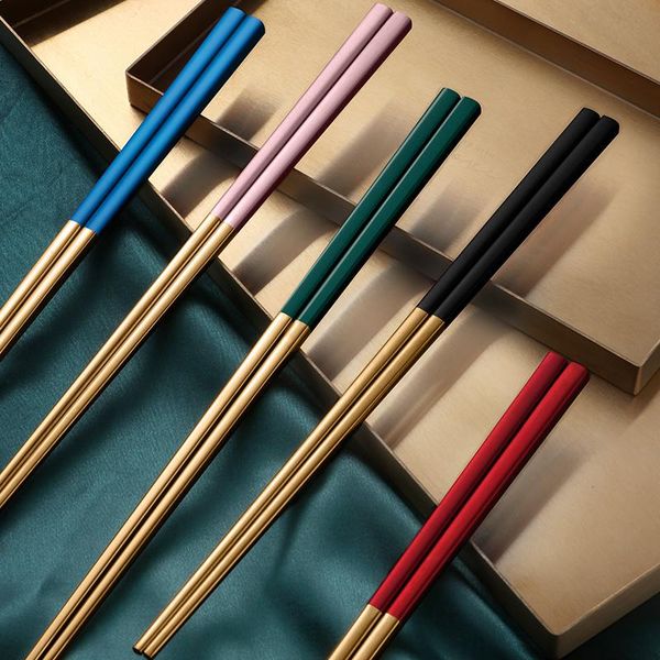 

chopsticks 1 pair matte gold japanese korean style chinese sushi sticks noodles rolls tableware reusable metal