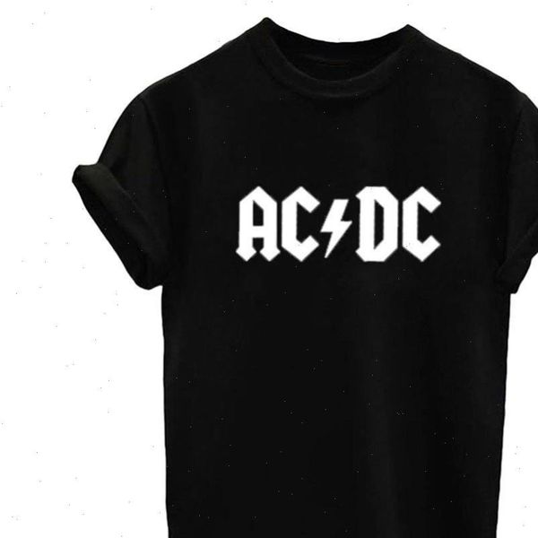 

womens punk rock hip hop summer short sleeve women t shirt ac dc letters printed tees oversized loose, White