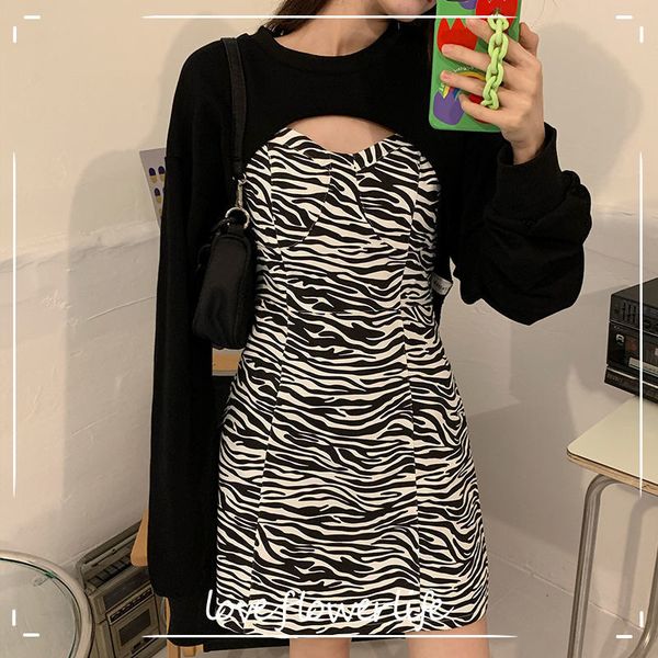 

plus size gothic y2k dress women casual leopard long sleeve party mini dress female design dress korea spring y2k 210521, Black;gray