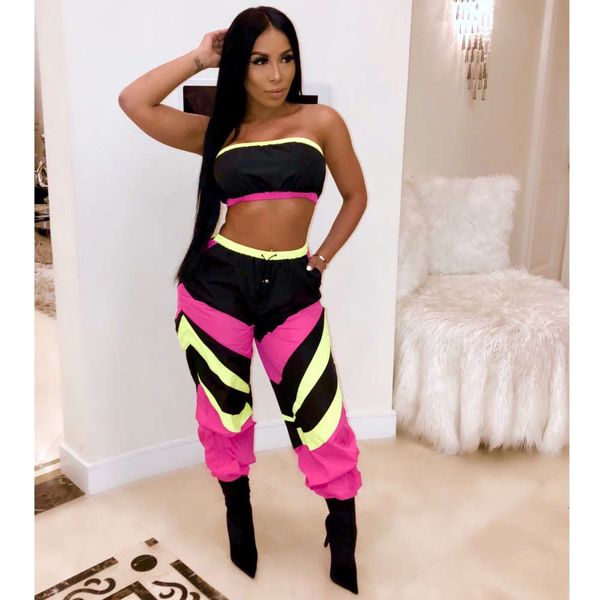 

2020 spring summer fashion casual patchwork bra two piece suit, White