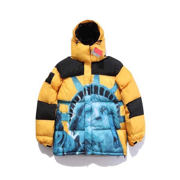 

2021 men's classic brand design north 90% white duck down solid color coat face jacket outdoor statue of liberty sports clothing x6102, Black