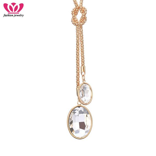 

pendant necklaces fashion gold crystal necklace & statement double round gems knotted chain for women party gift wholesale, Silver