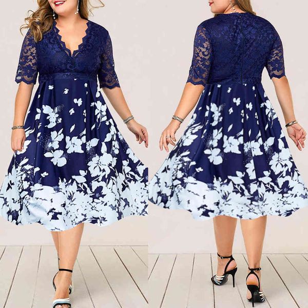 

plus size dresses 2021 large digital printed lace patchwork