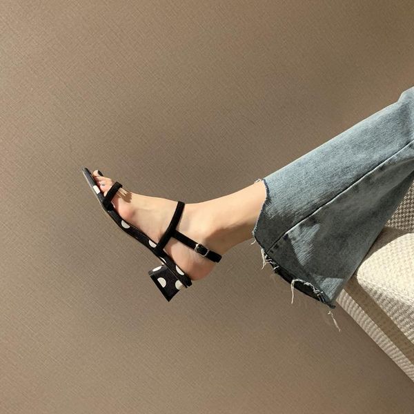 

sandals thick heel net red tide open toe female summer fairy style one-sided belt single shoes black 34-40