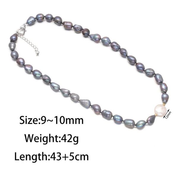 

pure natural baroque freshwater pearl necklace dark purple for woman add button retro style beads : 9-10mm chains 43+5cm, Silver