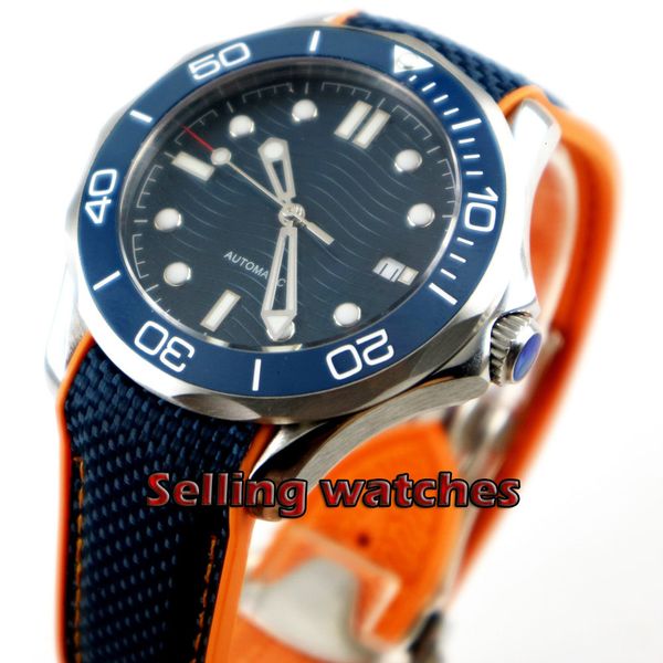 

41mm no blue dial sapphire glass ceramic seal date mechanical automatic gentlemen watch, Slivery;brown