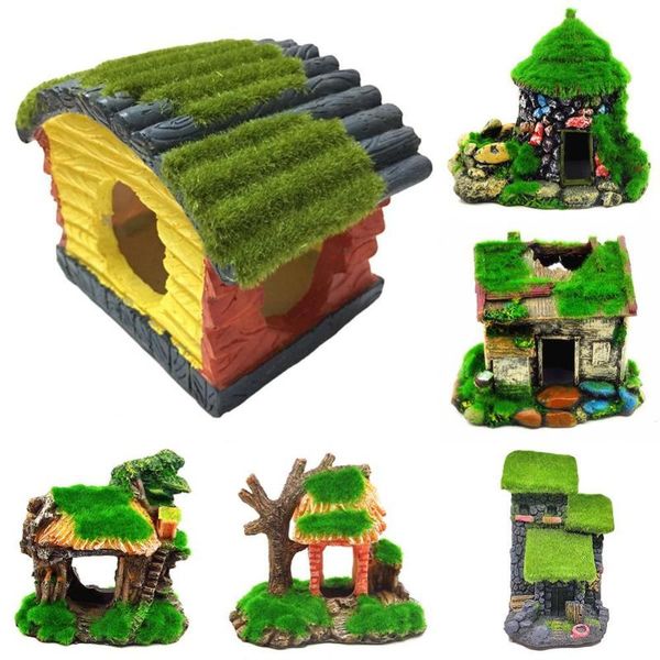 

green hollow fish play moss bridge tree house hiding cave aquarium ornament and shrimp place sleeping habitat decorations