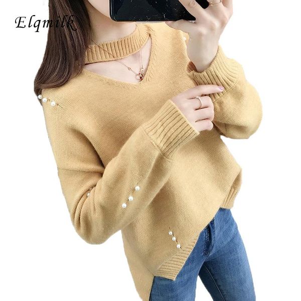 

women's sweaters korean women chic pearl beading knitted sweater knitwear sweet pullovers winter ladies fall shirt long sleeves, White;black