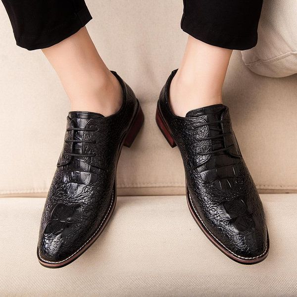 

dress shoes men's summer shoes, leather low-casual lace-up british formal wear, business pointed-toe, Black