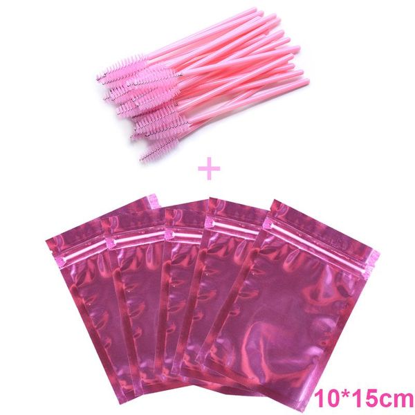 

in 1 wholesale false eyelash neon packaging baggie with brushes pink holigraphic lashes packing bag custom logo bulk sale eyelashes