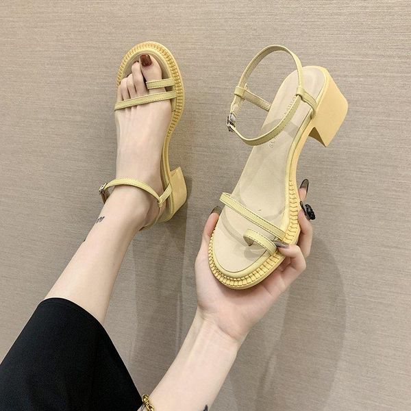 

sandals thick heel women clip toe shoes summer casual beach outdoor open mid mujer 2021, Black