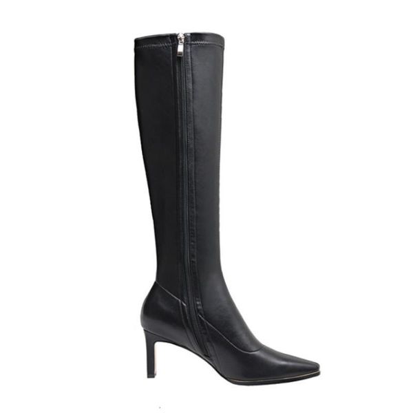 

boots fitwee fashion zipper knee women thick heel winter shoes woman warm long boot square toe footwear size 34-39 6dup, Black