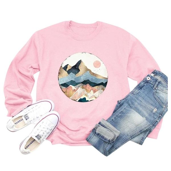 

women's hoodies & sweatshirts hamsgend clothing zipper mountain print sweatshirt long sleeve blouse for women, Black
