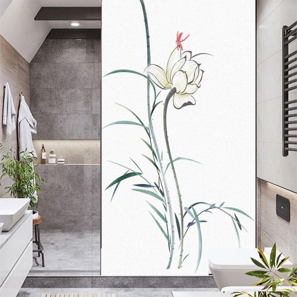 

window stickers film privacy lotus flower frosted glass sticker uv blocking heat control coverings tint for homedecor