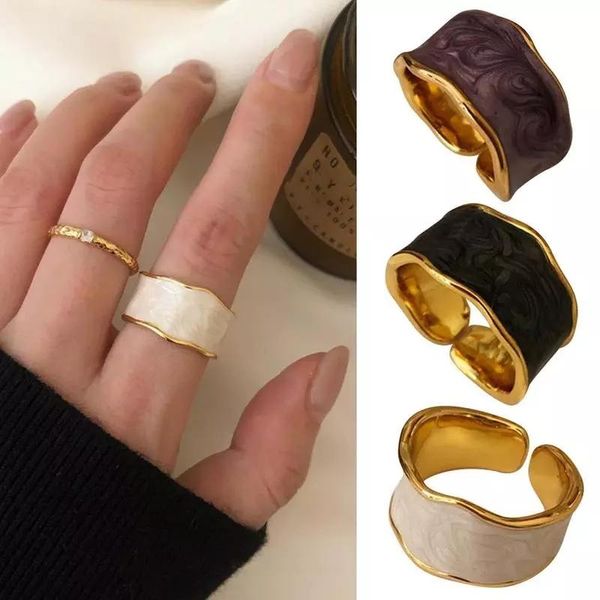 Antichi anelli irregolari color oro con smalto a goccia in argento sterling per gioielli eleganti da donna