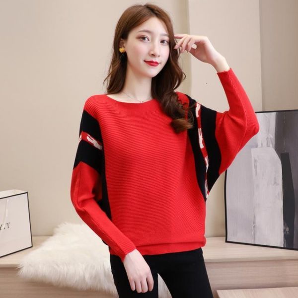 

women's sweaters loose knit sweater with casual batwing fall female pullover the neck of ladies sweaters femme s jumper fgrv, White;black