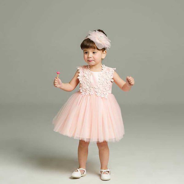 Retail Baby Girls Princess Dress Dress Festa de Aniversário Formal Batening Batening Lace para 0-24 Meses 1782BB 210610