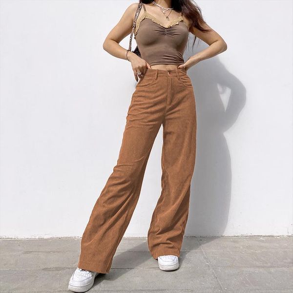 

jmprs high waist corduroy loose womens capris autumn fashion european wide leg causal solid black streetwear trousers, Black;white