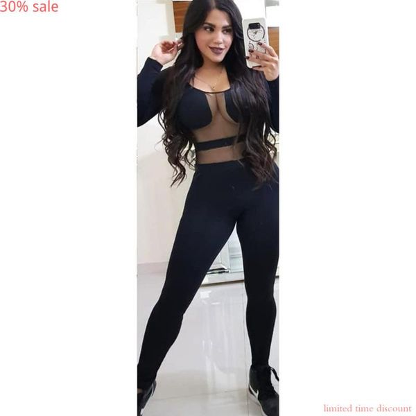 

women's jumpsuits & rompers bodysuit women hollow out o neck long sleeve party see through jumpsuit, Black;white
