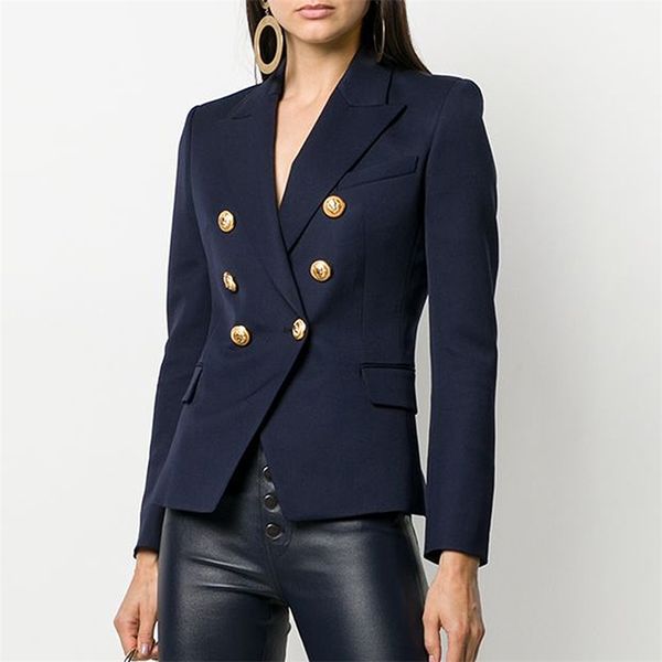Yüksek Kaliteli Moda Tasarımcısı Blazer Ceket kadın Metal Aslan Düğmeleri Kruvaze Blazer Dış Ceket Boyutu S-XXXL 211104