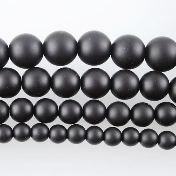 

wojiaer natural onyx round ball stone black frosted beads loose spacer for jewelry making 6 8 10 12mm 15 1/2" by908