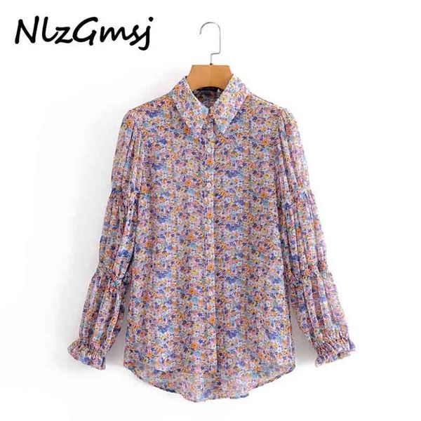 

nlzgmsj za women fashion floral print loose blouses vintage long sleeve with smocked trims female shirts blusas chic 210719, White