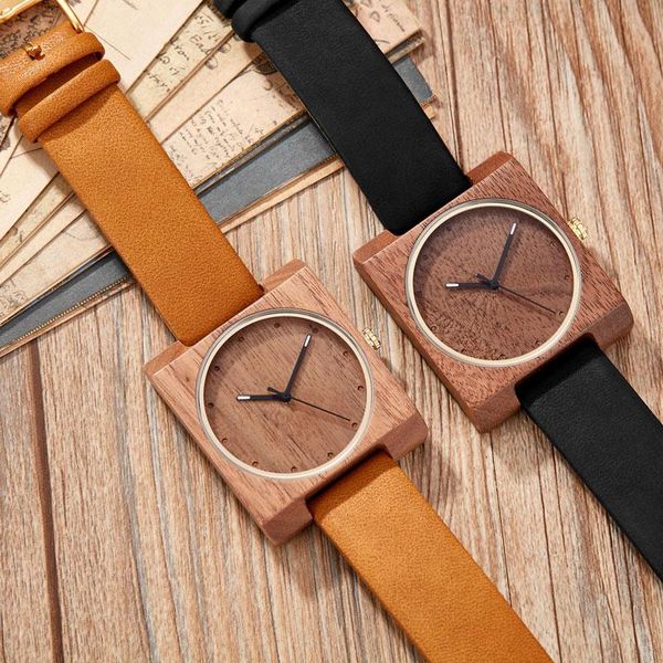 

wristwatches unique retro square shape dial wood watch men clock female leather band ultra-light woody watches for women ulzzang, Slivery;brown