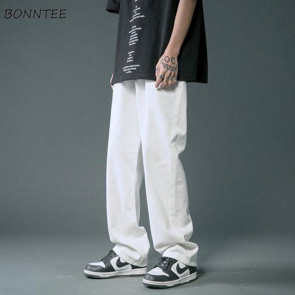 

men's jeans straight men vintage hip hop all-match solid couples mopping zip-up denim trousers male simple chic classic daily bottoms, Blue