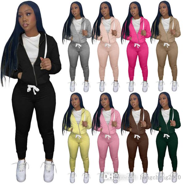 

fall winter women tracksuits cotton two pieces pants set casual long sleeve hoodie sweatpants fashion zipper cardigan sweatsuits dhl, Gray
