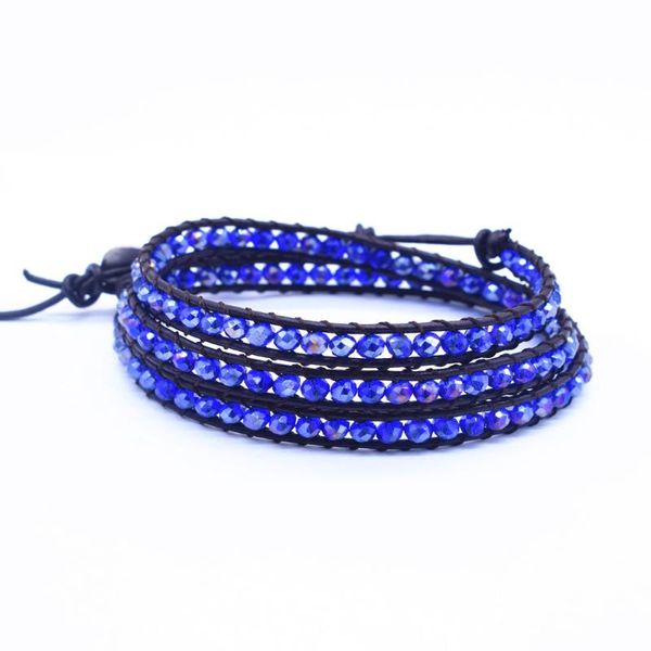 

beaded, strands chakra bracelet cut angle crystal beads leather rope wrap couples bracelets creative handmade jewelry gifts, Black