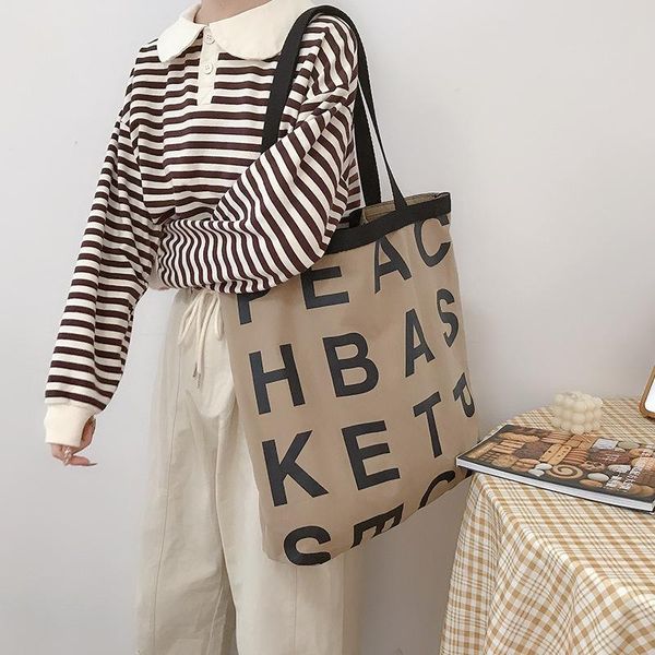 

cross body women's canvas casual tote shoulder bag stylish waterproof shopping cloth bags foldaway travel letter print handbag