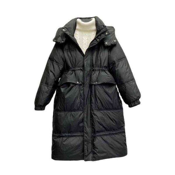 

2021 off season korean down et women's medium length loose large thickened fashion white wear, Black