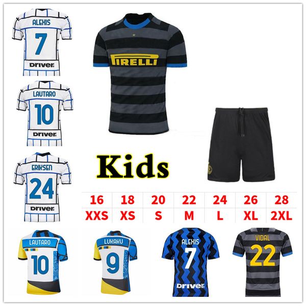 

16-4xl 20 21 kids soccer jersey lautaro alexis perisic football shirt 2020 2021 politano barella maillot de foot, Black;yellow