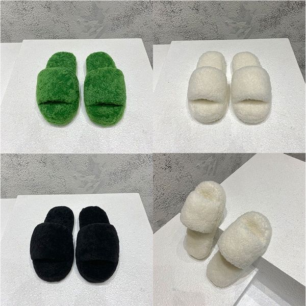 Женщины зеленые сандалии меховые тапочки в стиле полотенце Sliders Classics Classics Wart Slipper Fashion Luxurys Designers Loafers пушистые слайды.