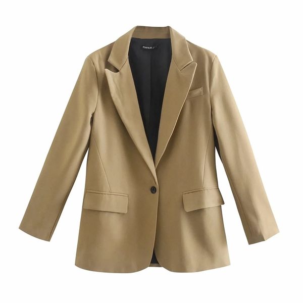 

women fashion office wear single button oversized blazer coat vintage long sleeve pockets female outerwear chic 210520, White;black