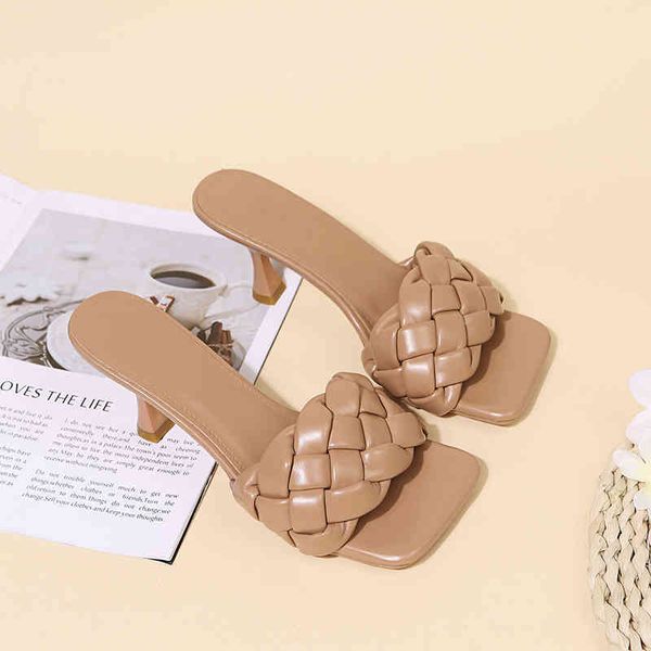 

luxury slides women 8cm high heels mules fetish pumps individual weave leisure blue office ladies prom slippers women's shoes k78, Black