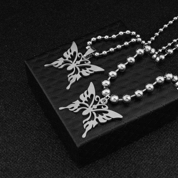 

chains 4/6mm bead stainless steel necklace for men women jewelry butterfly pendant charms choker girl accessories never fade, Silver