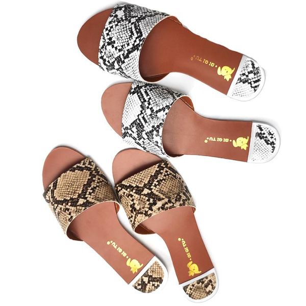 

slippers 2021 brand snake pattern women slipper pllus size 35-41 summer beach slides flip flops outdoor flat, Black