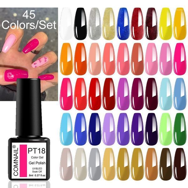 

45pcs gel nail polish set soak off uv led varnish long lasting art lacquer cured by dryer need base coat1, Red;pink