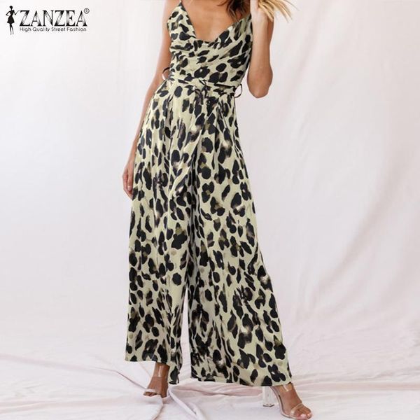 

leopard print overalls women's summer jumpsuits spaghetti strap playsuits female v neck wide leg pants oversized & rompers, Black;white