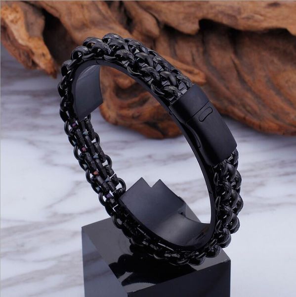 

link, chain punk rock men's biker bracelet titanium stainless steel multilayerx link magnetic clasp black bangle 13mm 22cm