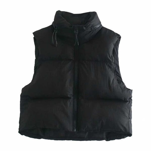 

merodi women autumn casual za black loose vest chic lady fashion sleeveless high collar coat overisize female zipper warm parkas 211008, Black;white