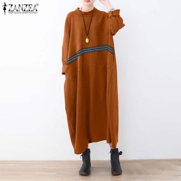 

women mid-calf dresses 2021 ladies stiching sundress spring autumn long sleeve vestidos casual solid robe longue oversize, Black;gray