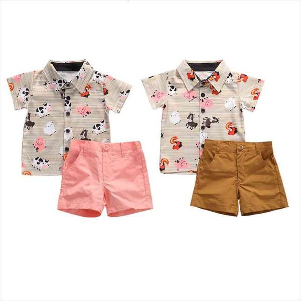 

summer toddler kids baby boy animal print shirt short pants outfits clothes 2pcs set, White