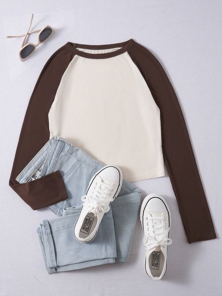 

colorblock raglan sleeve tee w0u4#, White