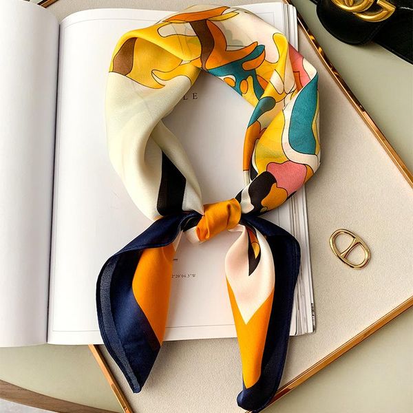

scarves 2021 spring autumn headscarf women's fashion 70cm square scarf lady printing silk luxury travel beach shawl, Blue;gray