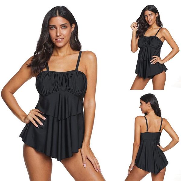 

one-piece suits 2021 tankini swimsuits women skirt style two piece swimwear plus size casual conservative bathing beachwear push up 2048