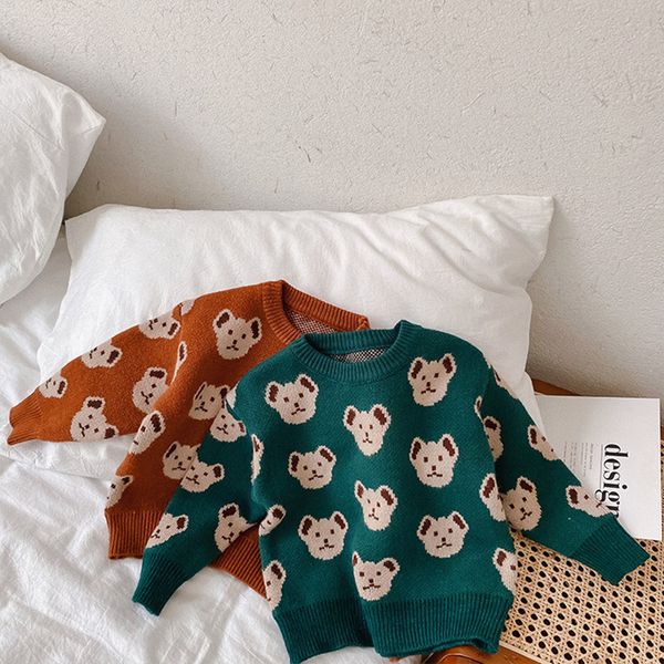 

2021 new winter baby boys knitted sweaters korean style cartoon bear children clothes toddlers kids pullovers, Blue