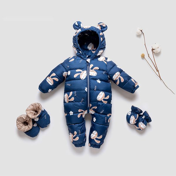 

children's suit children winter jumpsuit for girls baby thick hooded floral snowsuit newborn warm sleeping bag new year toddler clothes, Blue;gray